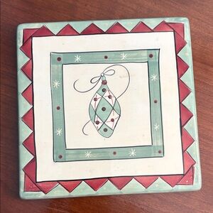 Festive Holiday Ceramic with Ornament Design 8x6